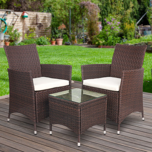 Gardeon 3 Piece Wicker Outdoor Furniture Set - Brown