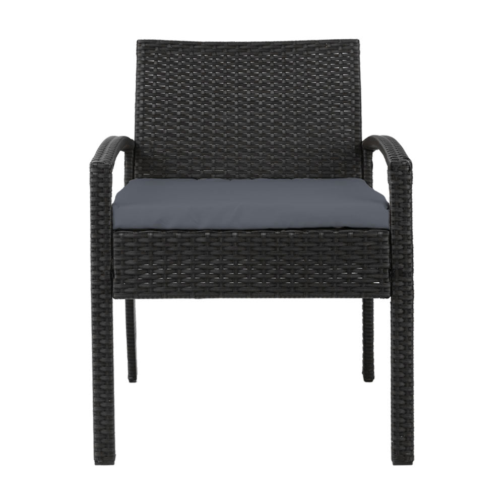 Set of 2 Outdoor Dining Chairs Wicker Chair Patio Garden Furniture Lounge Setting Bistro Set Cafe Cushion Gardeon Black