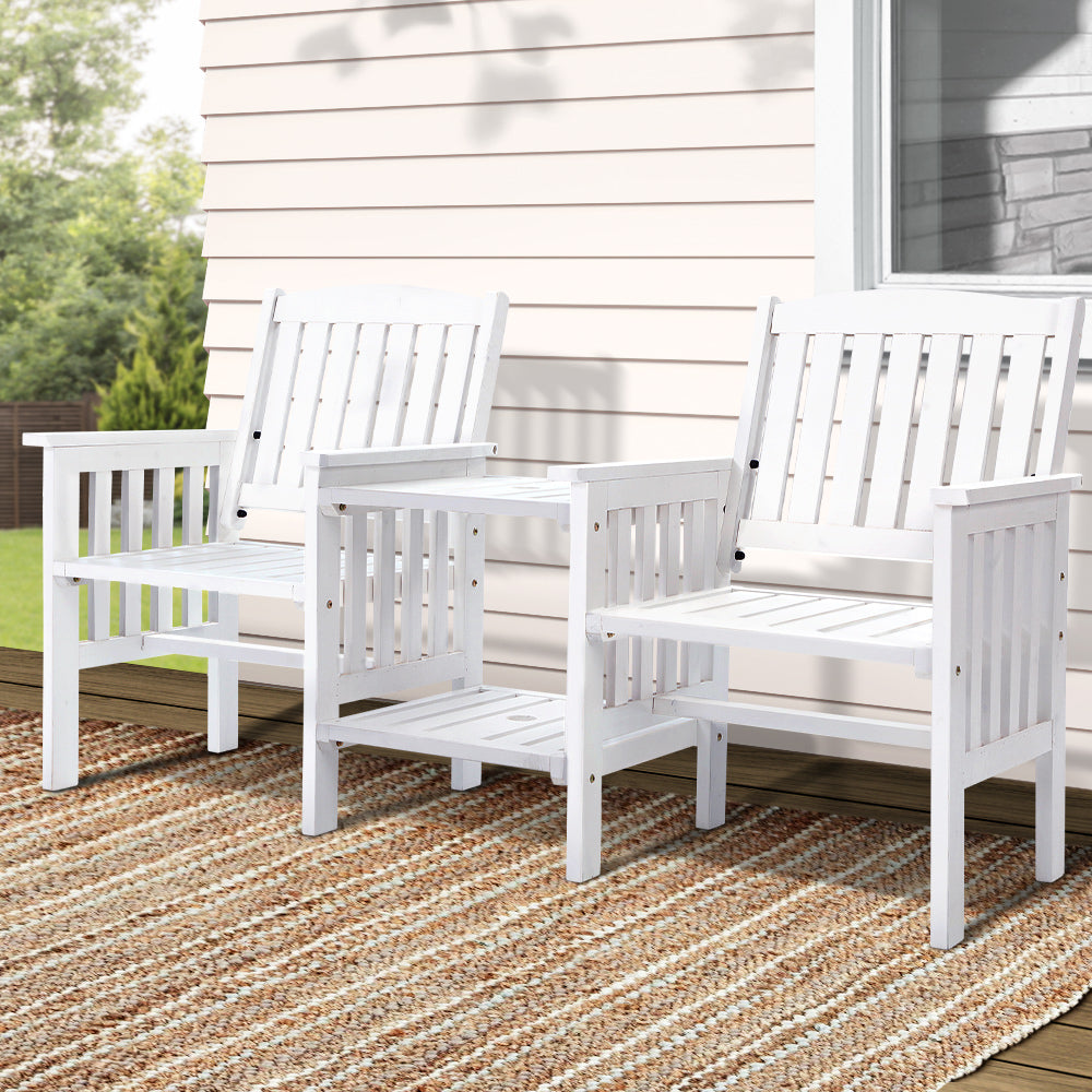 Gardeon Garden Bench Chair Table Loveseat Wooden Outdoor Furniture Patio Park White