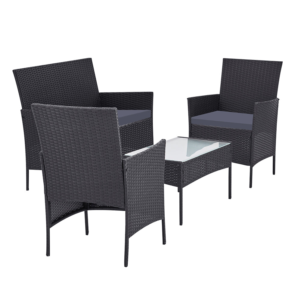 Gardeon Outdoor Furniture Lounge Setting Wicker Patio Dining Set w/Storage Cover Grey