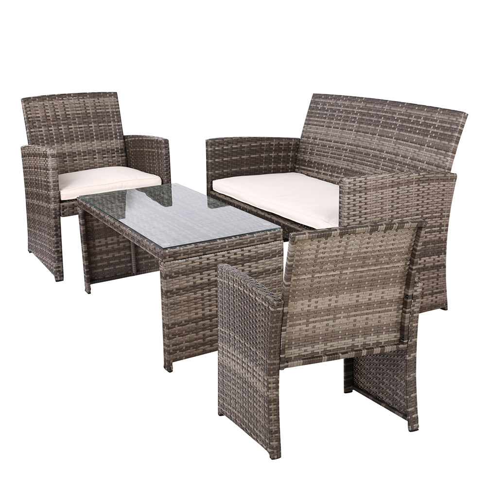 Gardeon Rattan Furniture Outdoor Lounge Setting Wicker Dining Set w/Storage Cover Mixed Grey