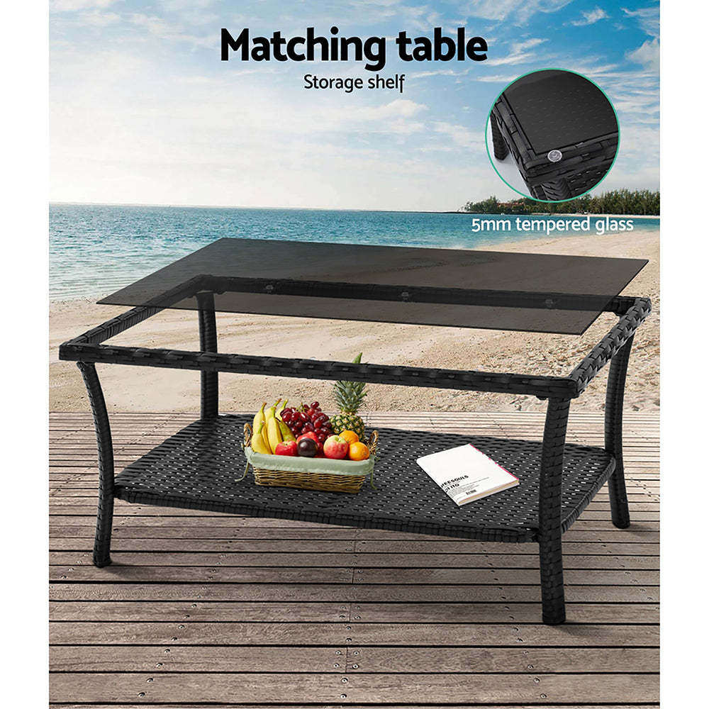 Gardeon 4 PCS Outdoor Furniture Lounge Setting Wicker Dining Set Black