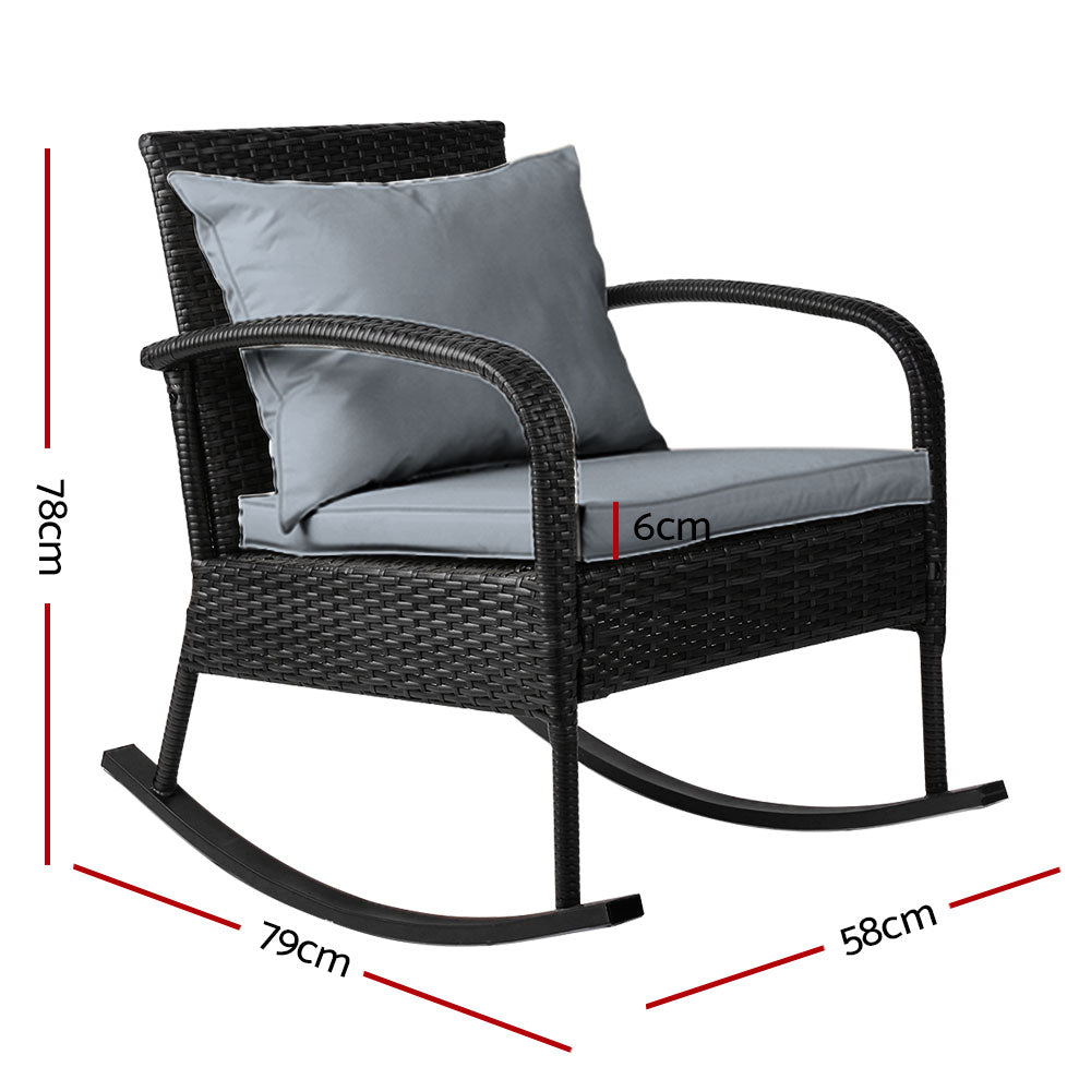 Gardeon Outdoor Furniture Rocking Chair Wicker Garden Patio Lounge Setting Black