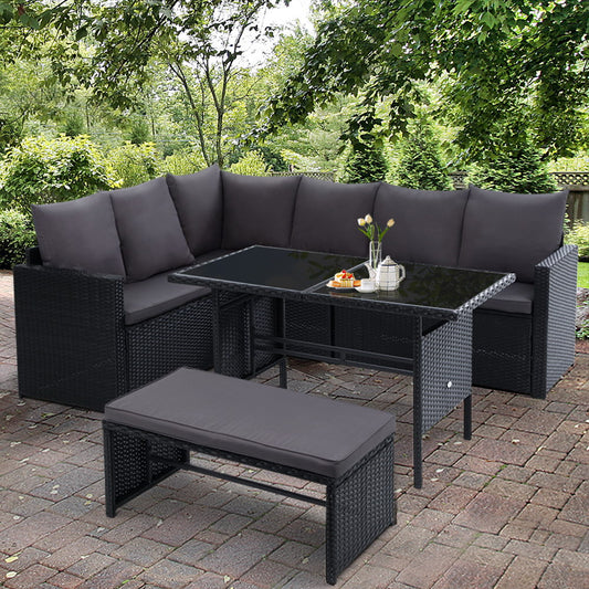 Gardeon Outdoor Furniture Dining Setting Sofa Set Wicker 8 Seater Storage Cover Black