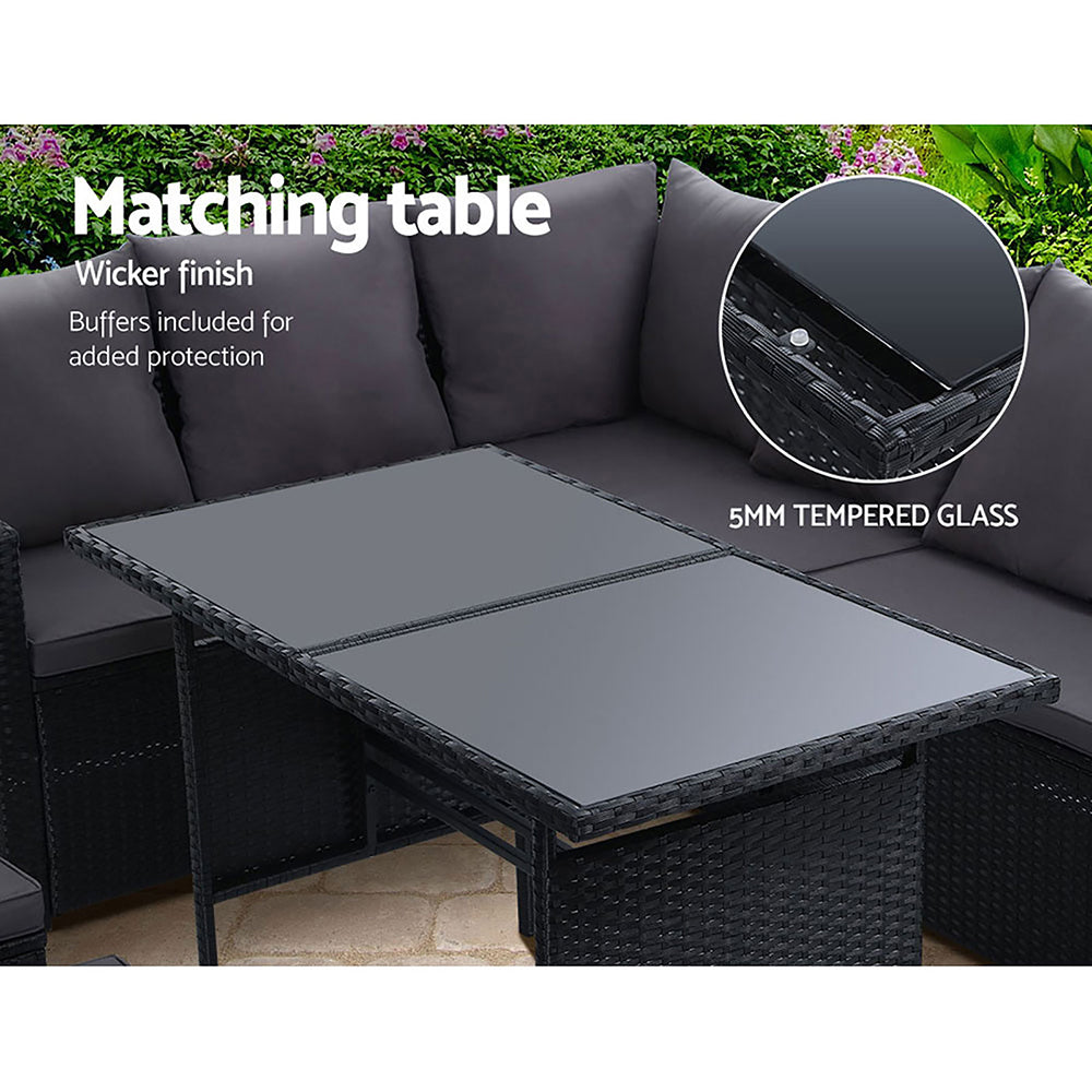 Gardeon Outdoor Furniture Dining Setting Sofa Set Wicker 9 Seater Storage Cover Black