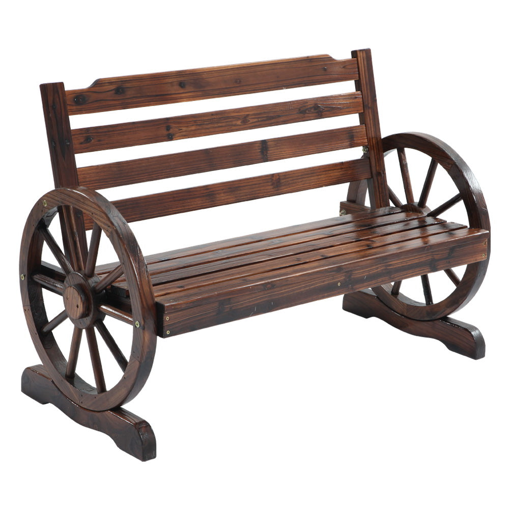 Wooden Wagon Wheel Bench - Brown