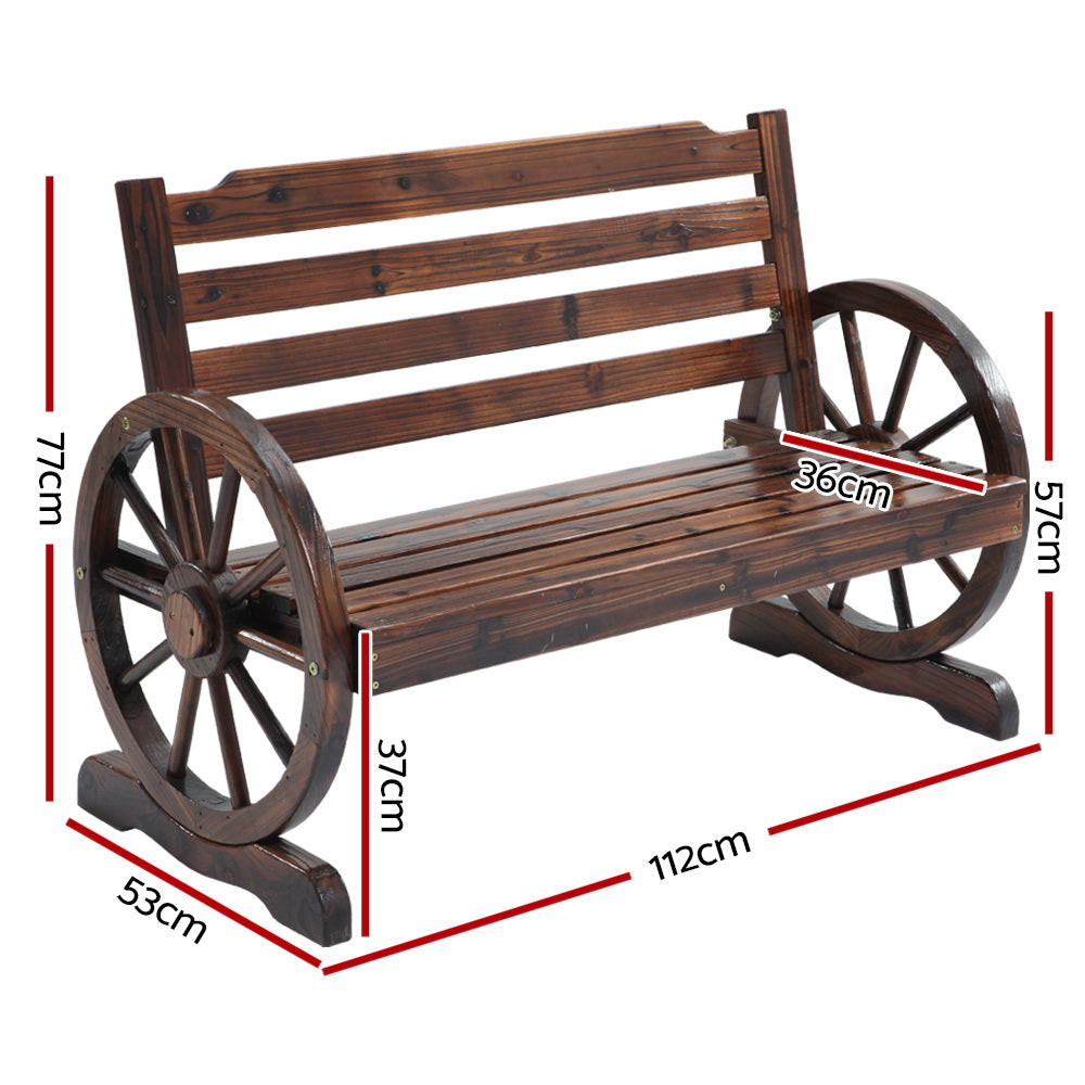 Wooden Wagon Wheel Bench - Brown