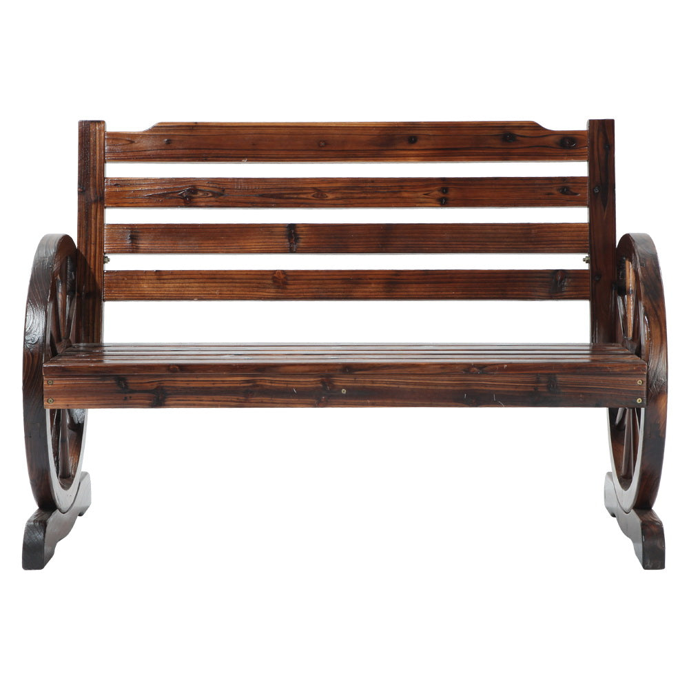 Wooden Wagon Wheel Bench - Brown