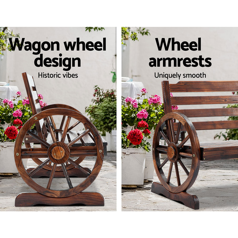 Wooden Wagon Wheel Bench - Brown