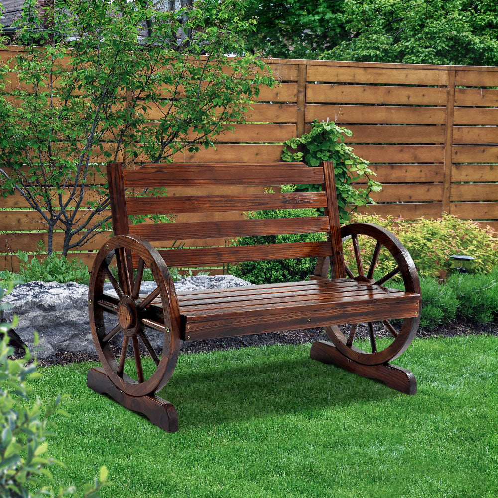 Wooden Wagon Wheel Bench - Brown