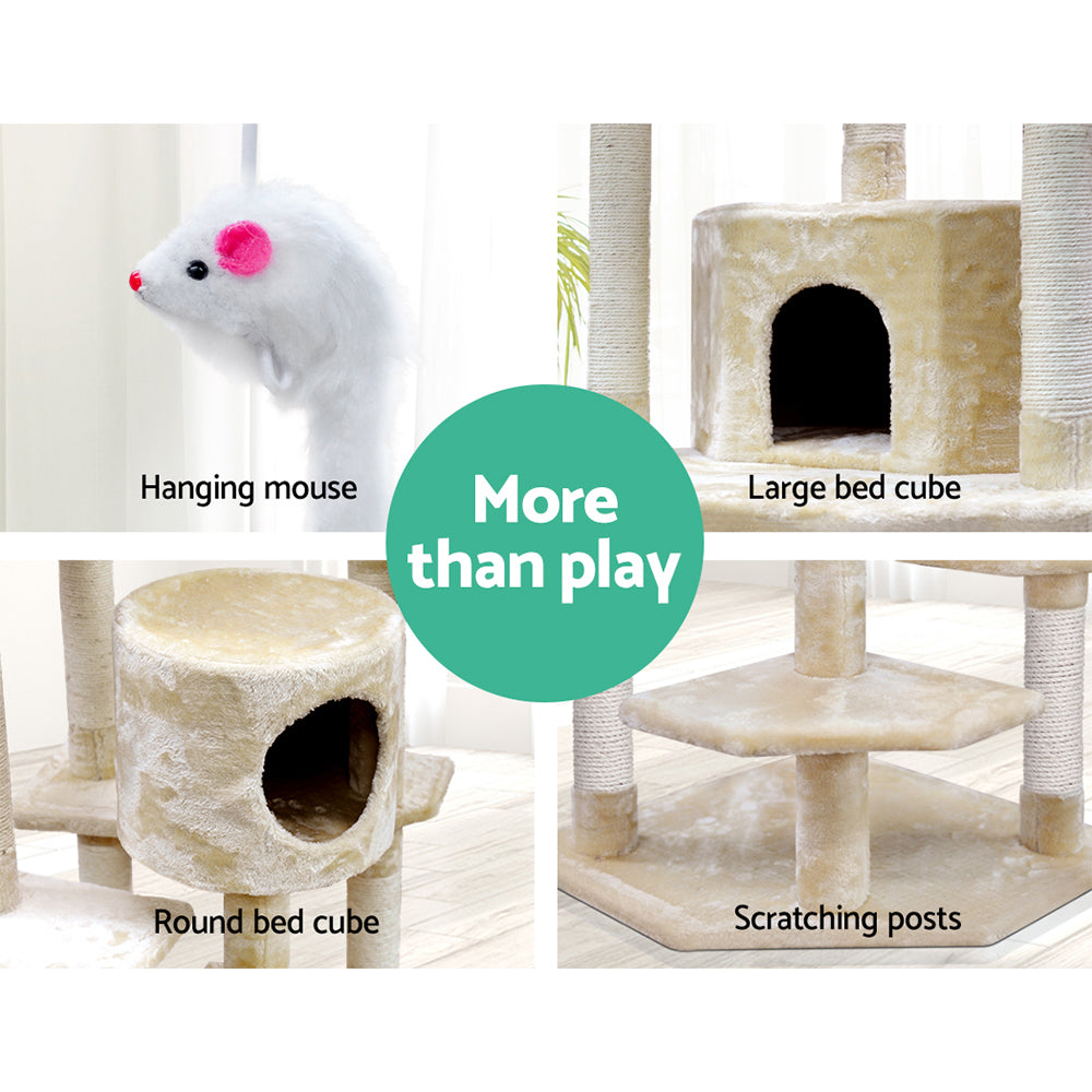 i.Pet Cat Tree 203cm Trees Scratching Post Scratcher Tower Condo House Furniture Wood Beige