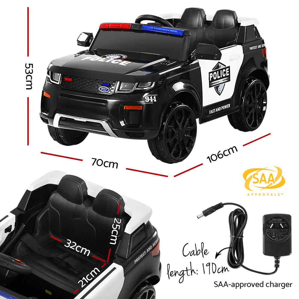 Kids Ride On Car Electric Patrol Police Toy Cars Remote Control 12V Black