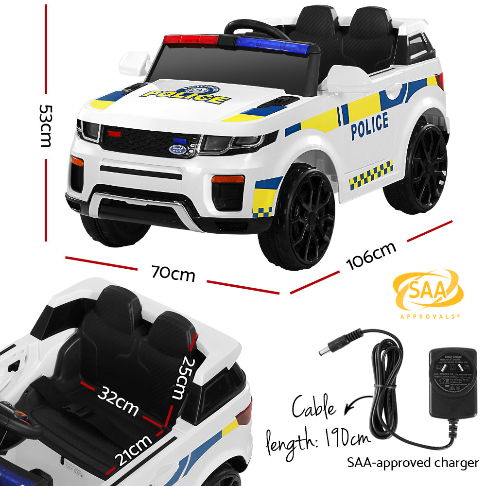 Kids Ride On Car Electric Patrol Police Toy Cars Remote Control 12V White