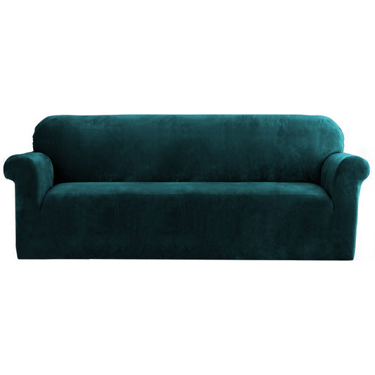 Artiss Velvet Sofa Cover Plush Couch Cover Lounge Slipcover 4 Seater Agate Green