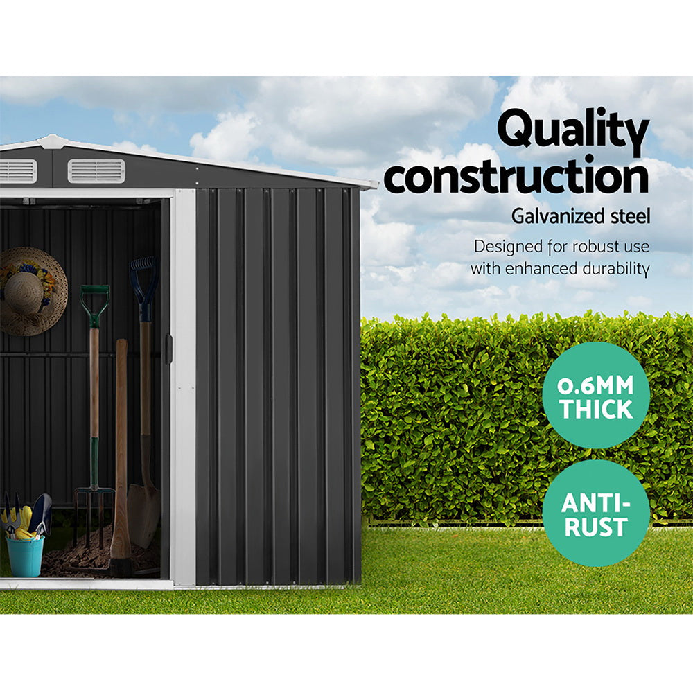 Giantz Garden Shed Outdoor Storage Sheds 2.58x3.14x2.02M Workshop Metal Base Grey