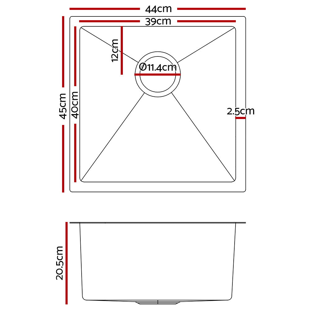 Cefito Handmade Kitchen Sink Stainless steel Sink 44cm x 45cm