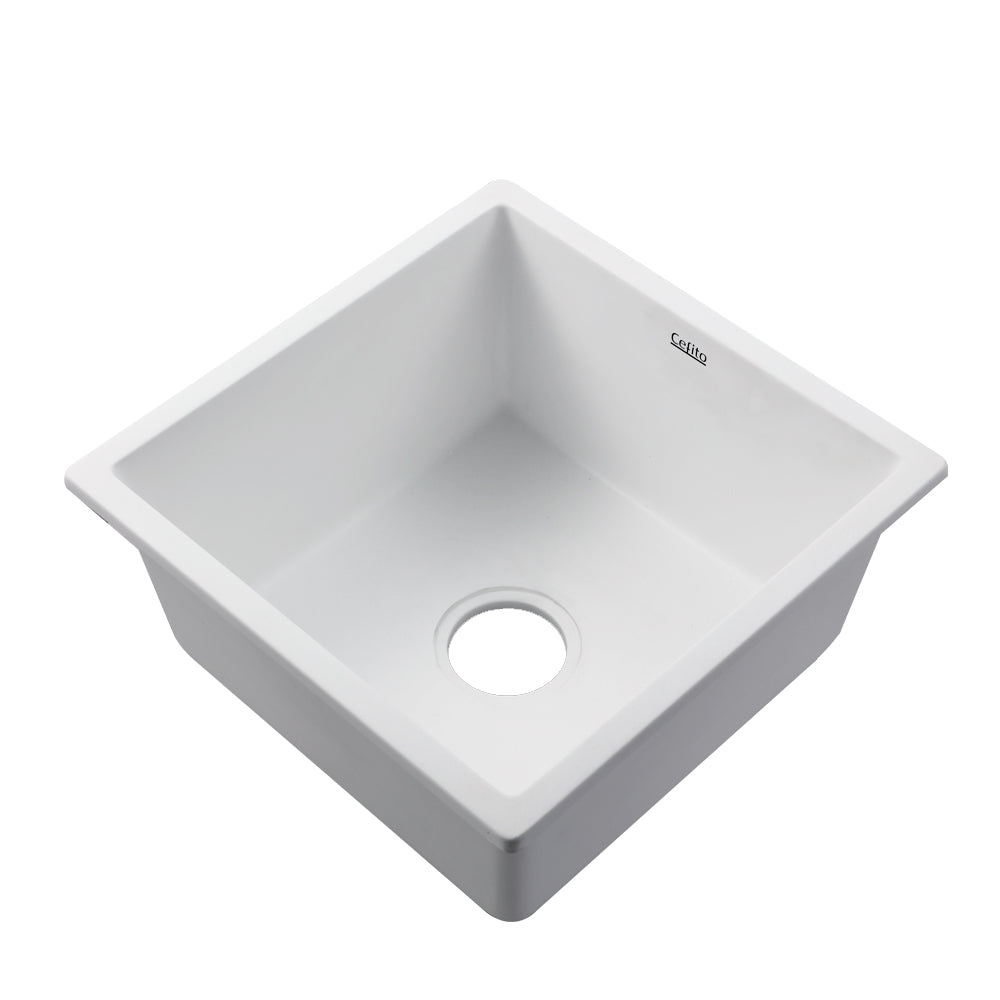 Cefito Stone Kitchen Sink 450X450MM Granite Under/Topmount Basin Bowl Laundry White