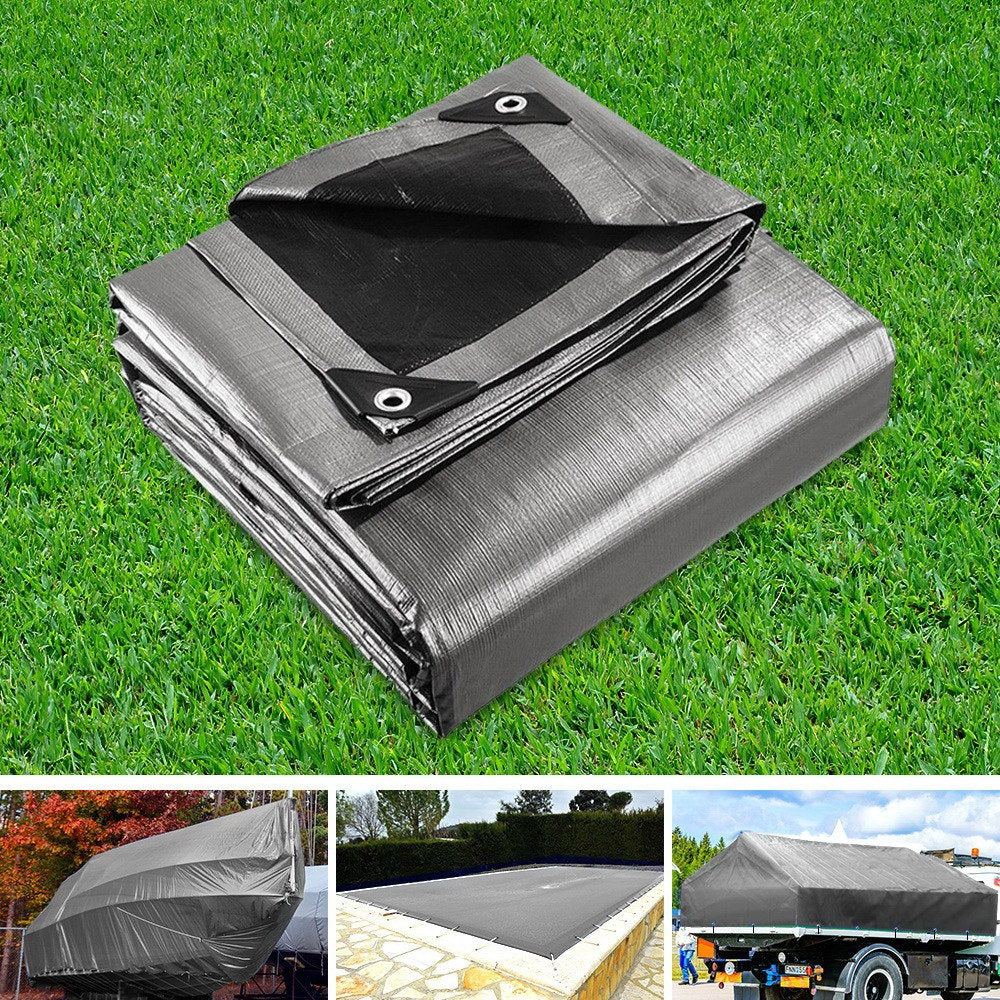 Instahut 9x12m Tarp Camping Tarps Poly Tarpaulin Heavy Duty Cover 180gsm Silver