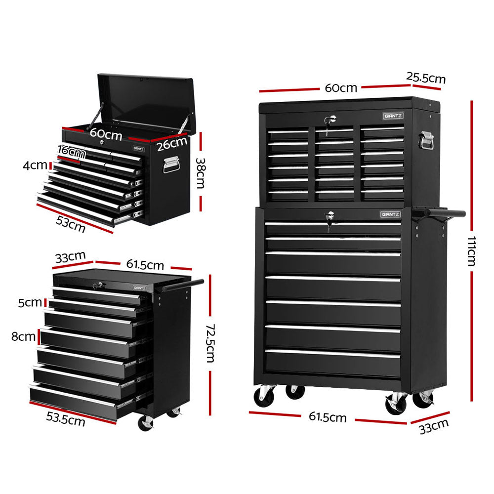 Giantz 17 Drawers Tool Box Trolley Chest Cabinet Cart Garage Mechanic Toolbox Black