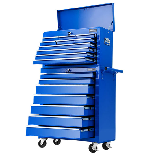 Giantz 17 Drawers Tool Box Trolley Chest Cabinet Cart Garage Mechanic Toolbox Blue