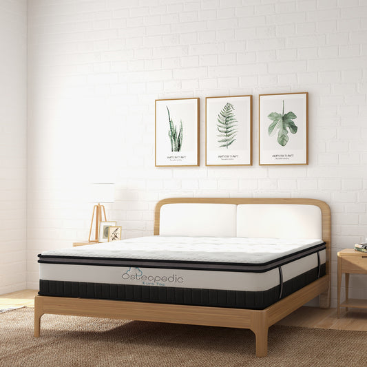 Osteopedic Euro Top Mattress Pocket Spring Medium Firm Hybrid Design Bed 30CM - Single - White