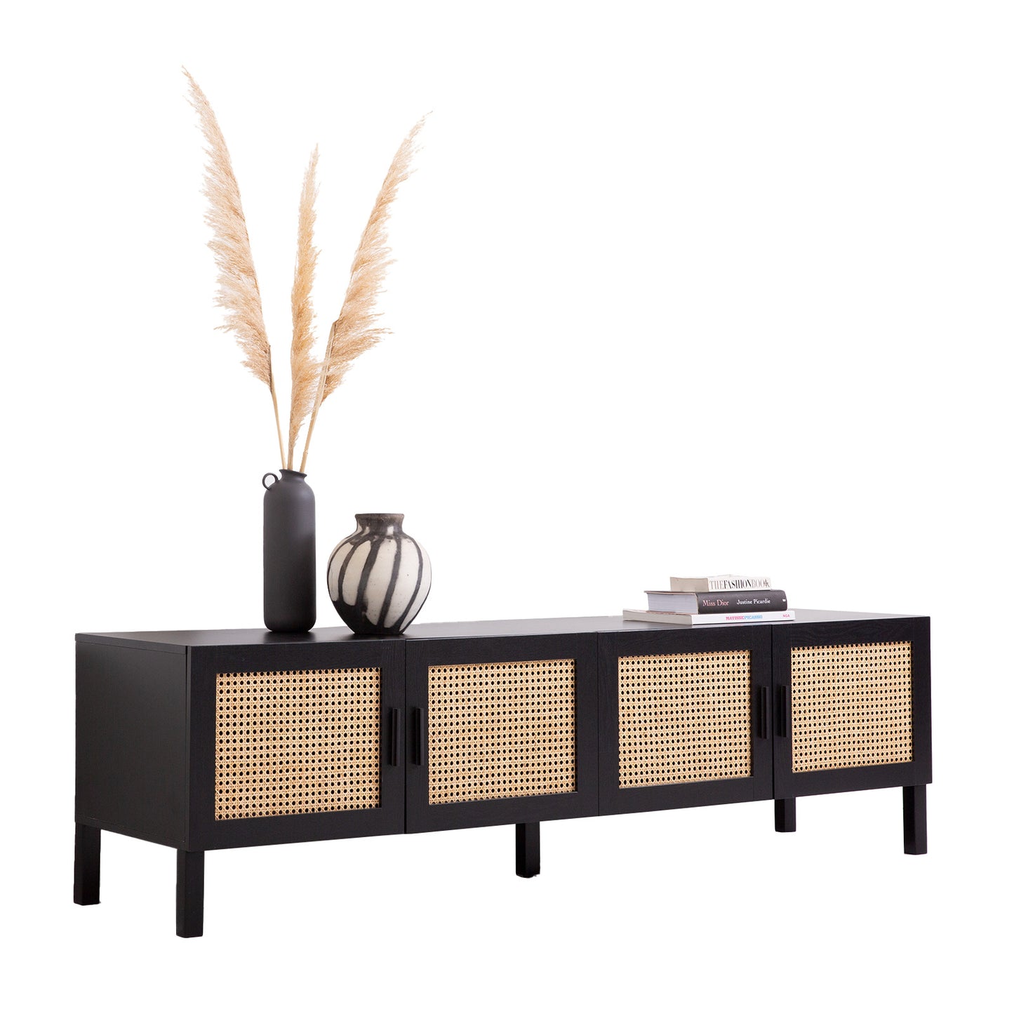 Casa Decor Tulum Rattan Entertainment Unit TV Stand Cabinet Storage Black