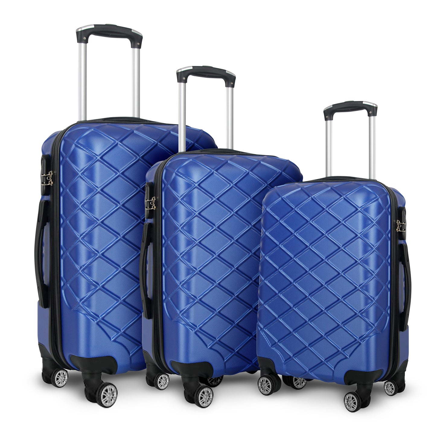 Luxury Travel Luggage Set 3 Piece ABS Hard Case Durable Lightweight - Blue