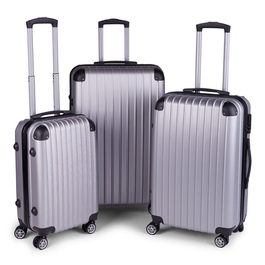 Milano Premium 3pc ABS Luggage Suitcase Luxury Hard Case Shockproof Travel Set - Silver