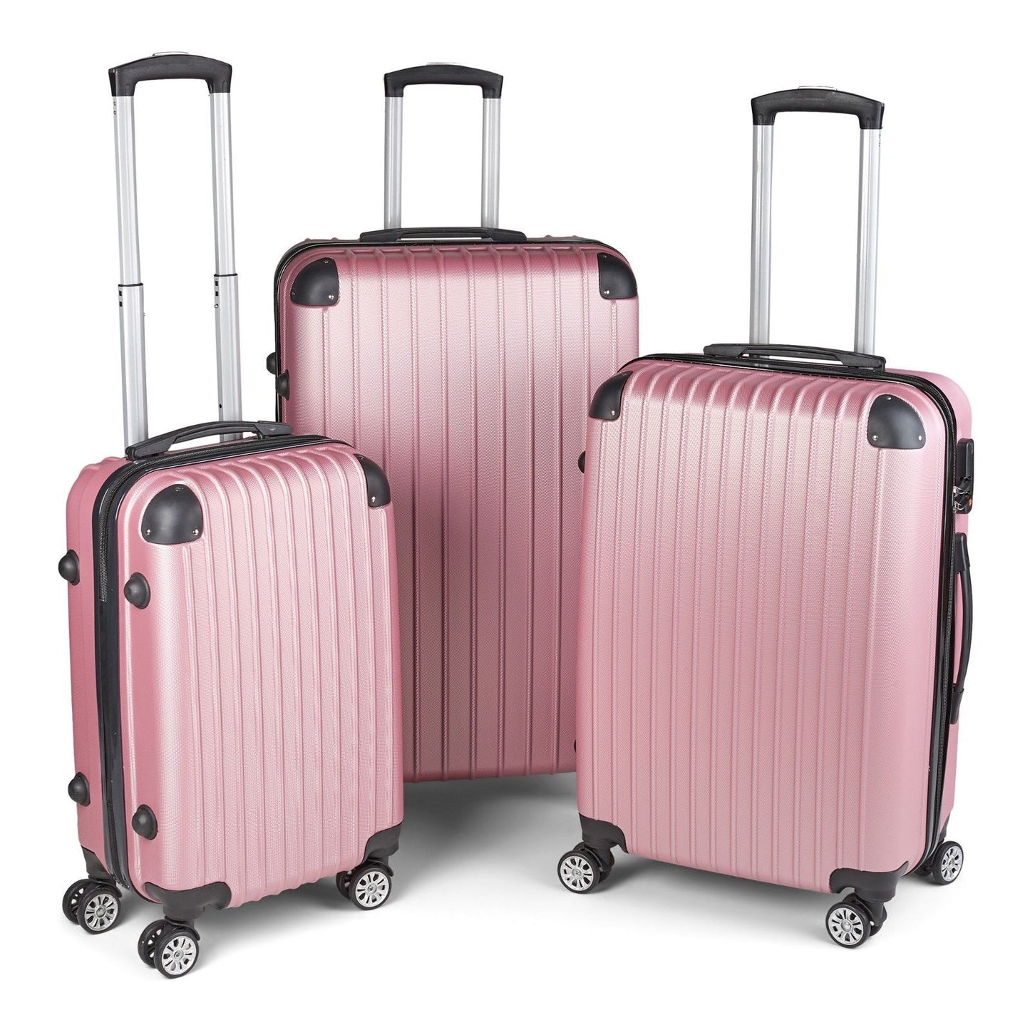 Milano Premium 3pc ABS Luggage Suitcase Luxury Hard Case Shockproof Travel Set - Rose Gold