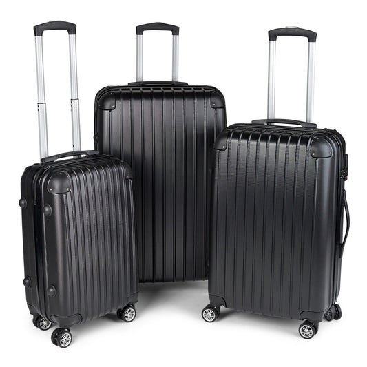 Milano Premium 3pc ABS Luggage Suitcase Luxury Hard Case Shockproof Travel Set - Black