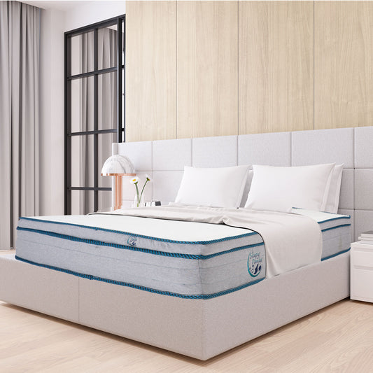 Sleepy Panda Mattress 5 Zone Pocket Spring EuroTop Medium Firm 30cm Thickness - Queen - White  Grey  Blue