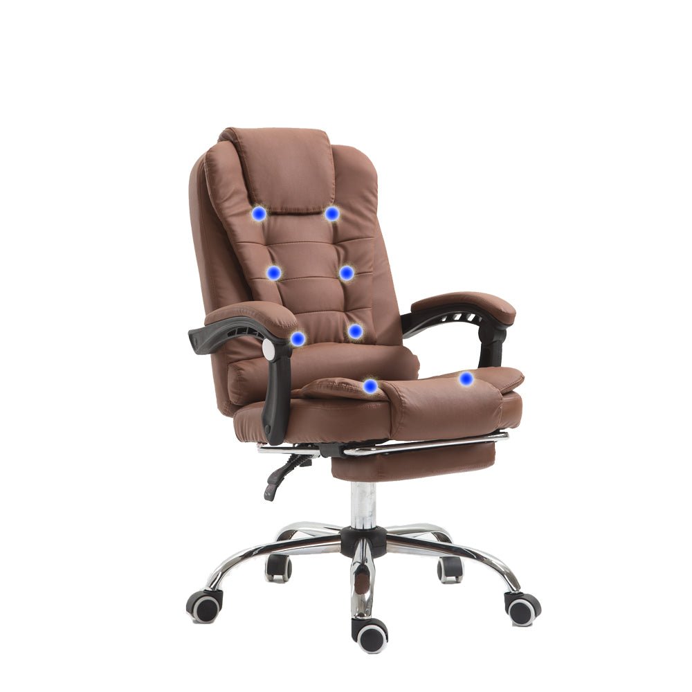 8 Point Massage Chair Executive Office Computer Seat Footrest Recliner Pu Leather Khaki