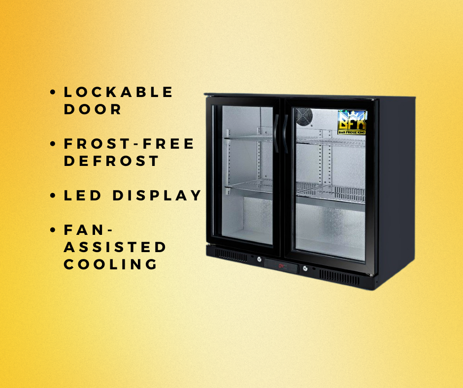 208L Double Door Commercial Bar Wine Fridge Drinks Chiller in Black