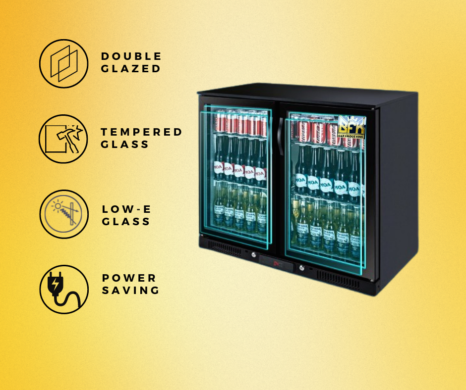 208L Double Door Commercial Bar Wine Fridge Drinks Chiller in Black