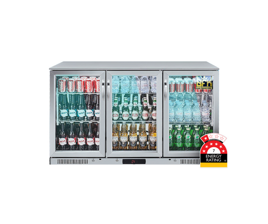 3-Door Commercial Glass Bar Fridge Beer Cooler Under Counter Wine Fridge 318L