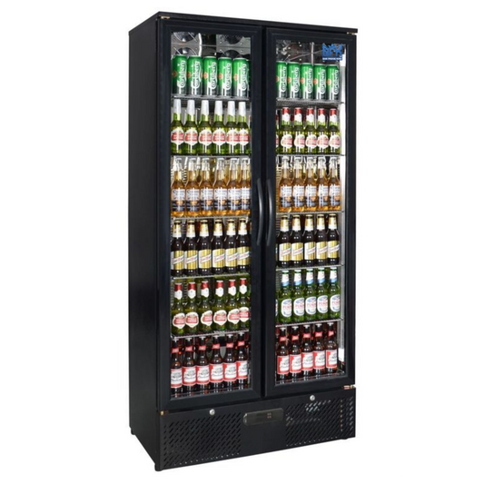 Double Door Commercial 458ltr Upright Wine Bar Fridge Black