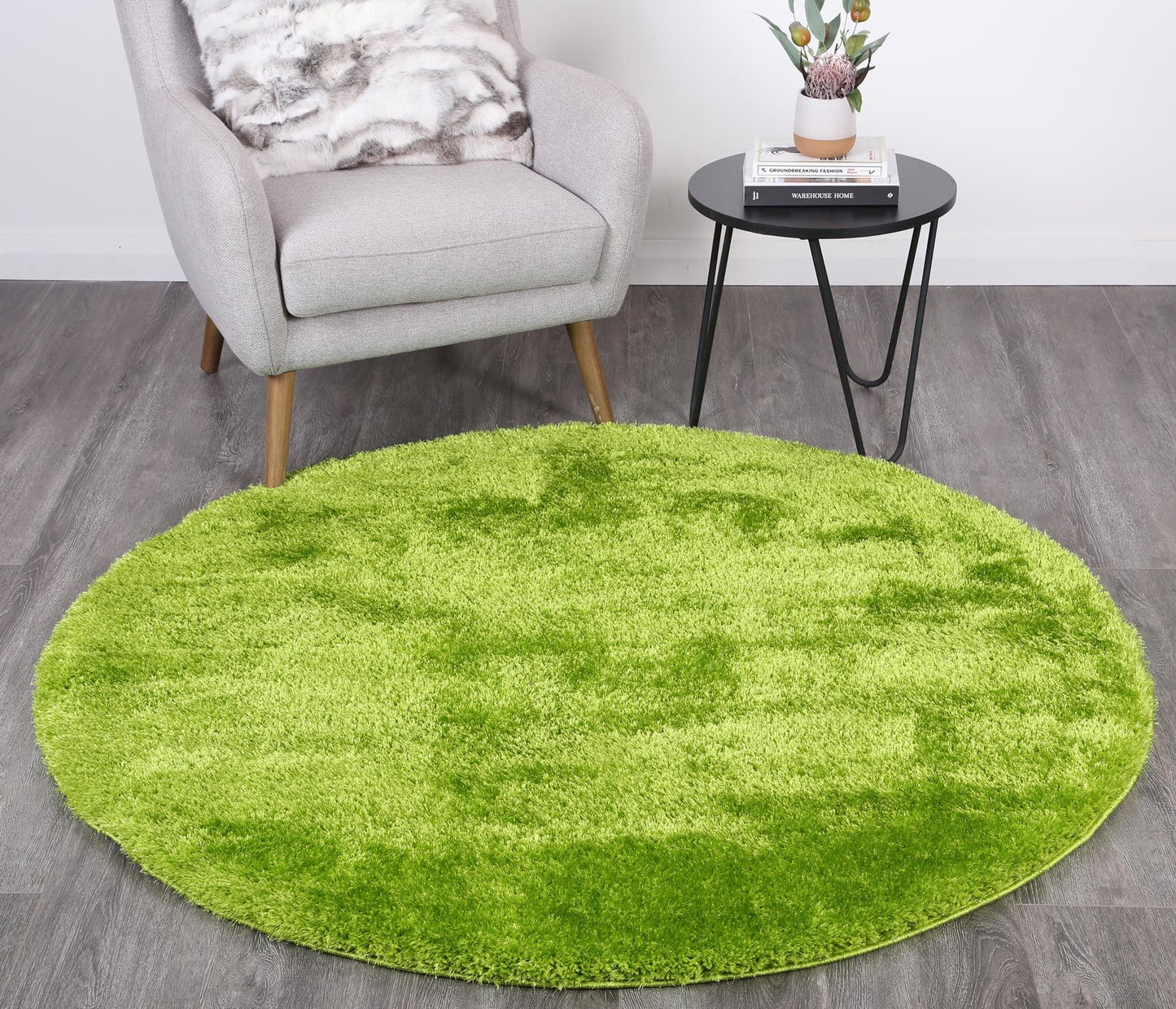 Puffy Soft Shaggy Round Rug Grass Green 160x160 cm Round