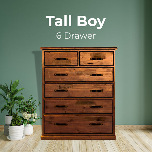 Tallboy 6 Chest of Drawers Solid Pine Wood Storage Cabinet - Dark Brown