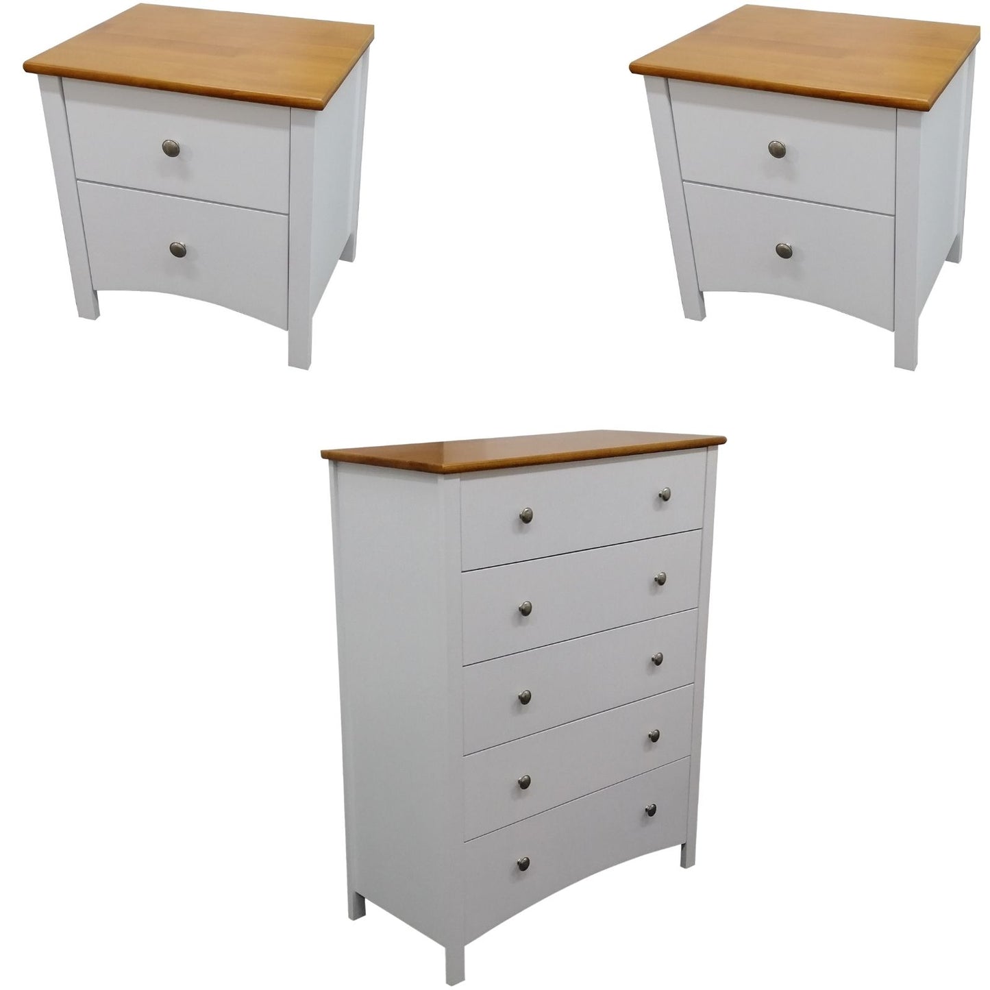 Lobelia Bedside Tallboy 3pc Bedroom Set Drawers Nightstand Storage Cabinet - WHT