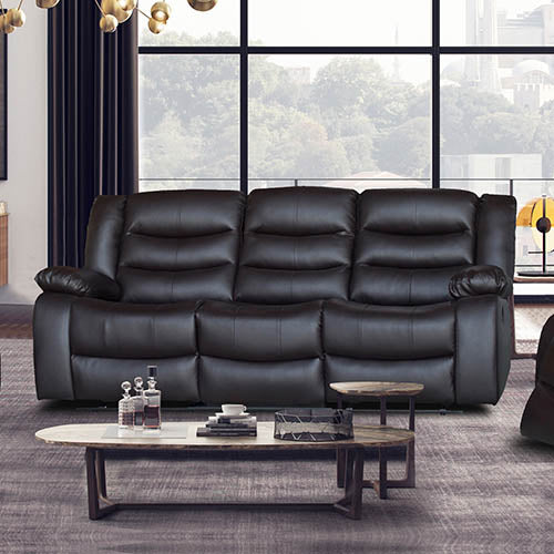 3 Seater Recliner Sofa In Faux Leather Lounge Couch in Brown