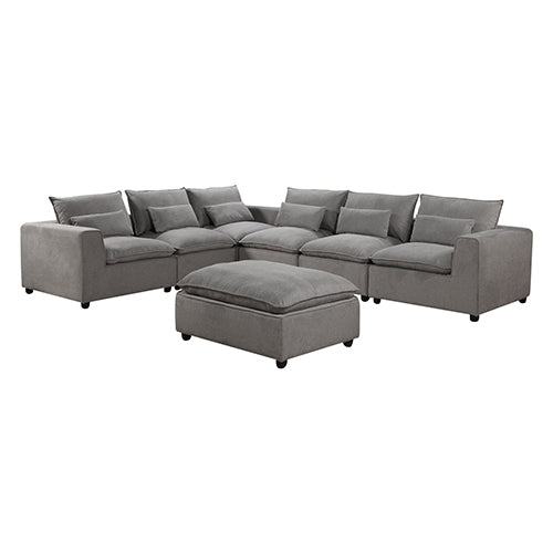 6 Seater Cloud Sectional Sofa in Belfast Fabric Grey Living Room Couch with Ottoman