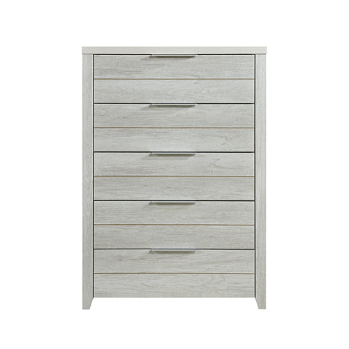 Tallboy with 5 Storage Drawers Natural Wood like MDF in White Ash Colour