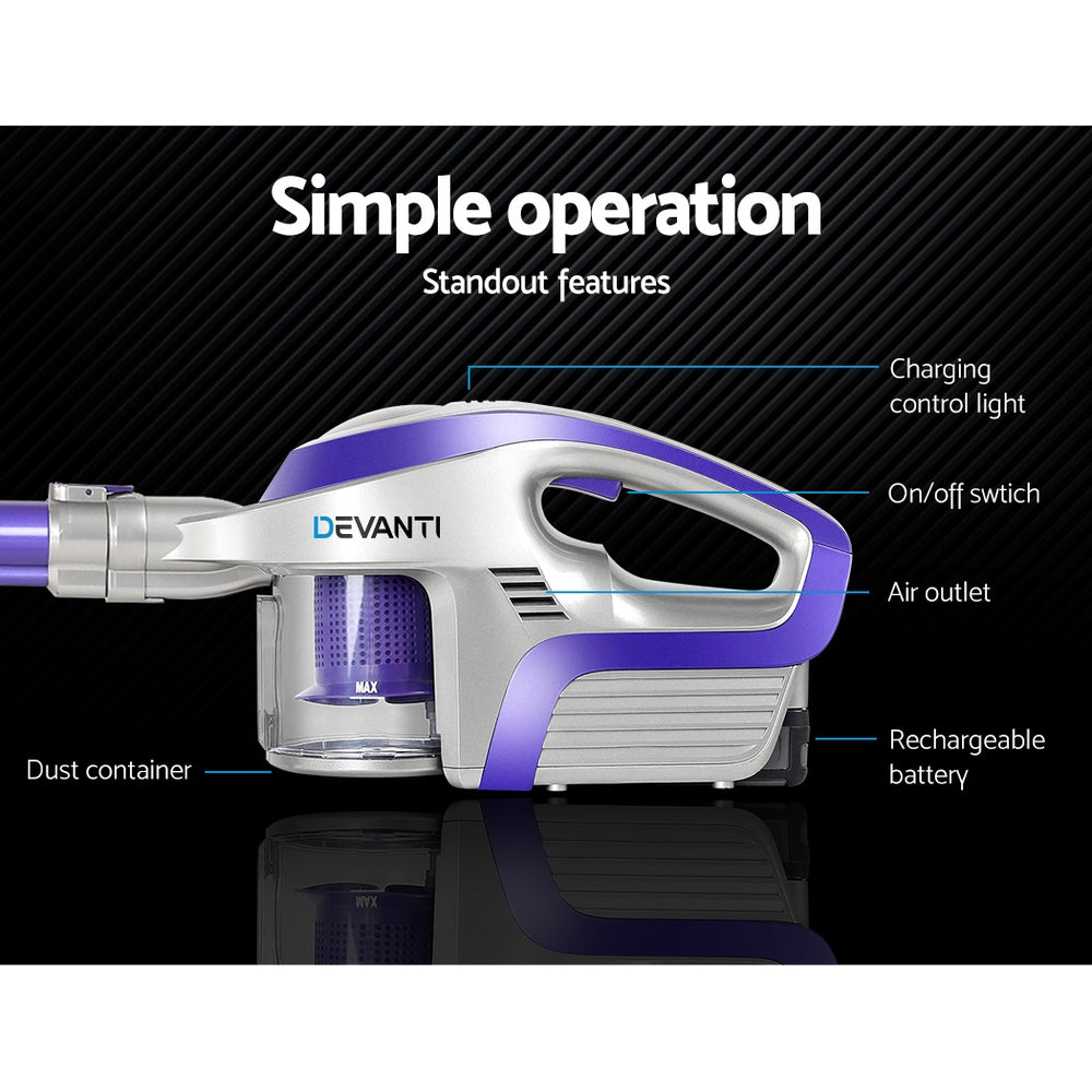 Cordless Stick Vacuum Cleaner - Purple & Grey