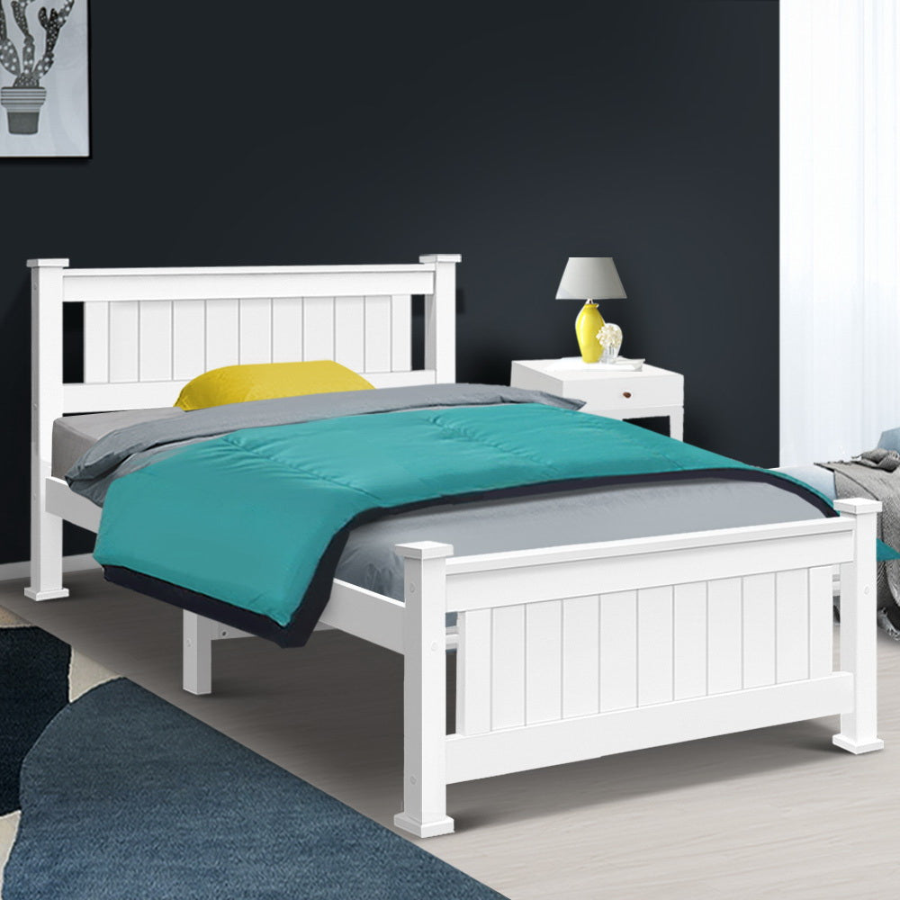 King Single Wooden Bed Frame - White