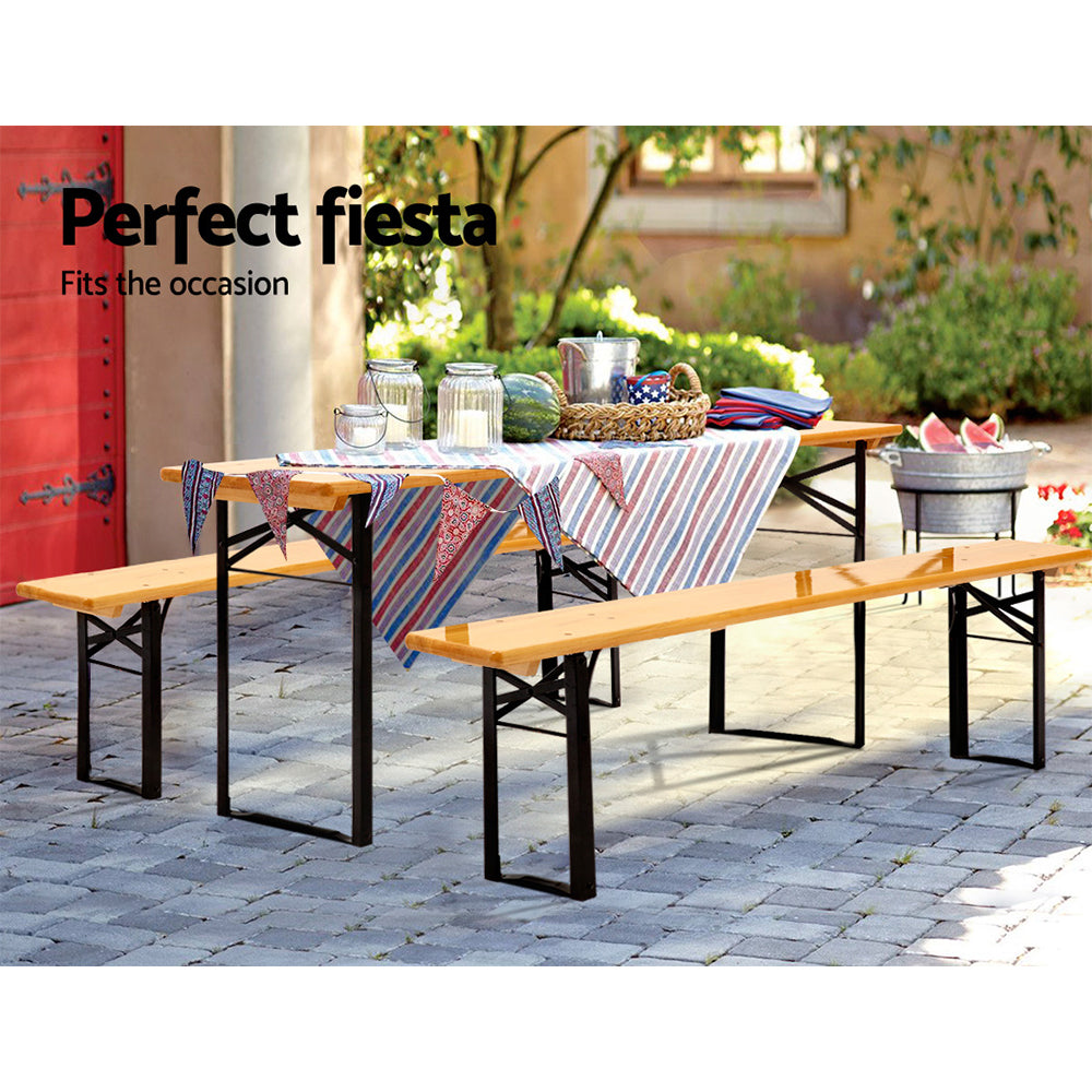 Wooden Outdoor Foldable Bench Set - Natural